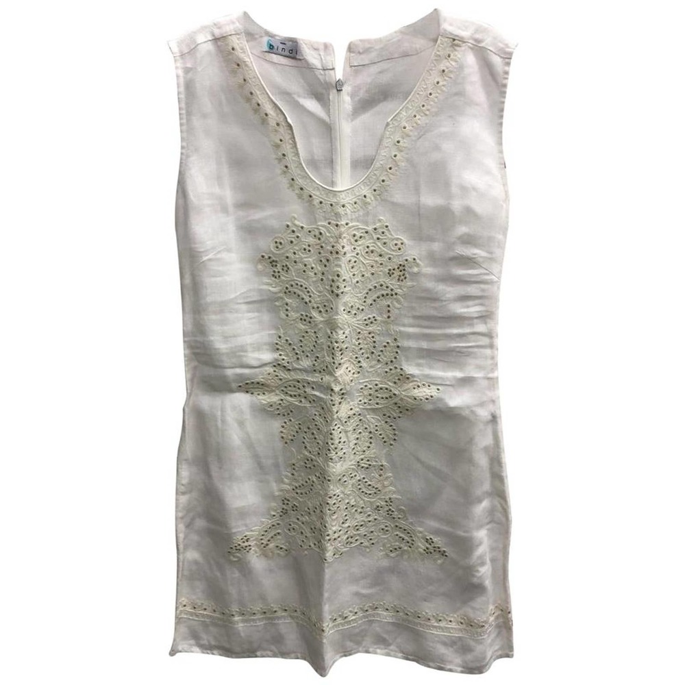 BINDI EMBROIDERED CREME LINEN DRESS M